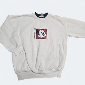 Vintage Disney Mickey Mouse Embroidered Sweatshirt Cream Navy  Small PS